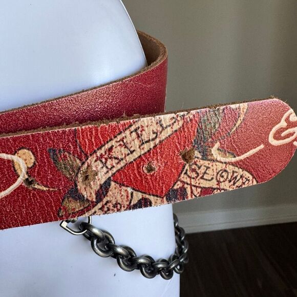 Vintage Y2K Ed Hardy Kill Slowly Embroidered Chain Belt Red